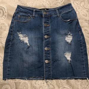 Distressed Blue Jean Mini Skirt